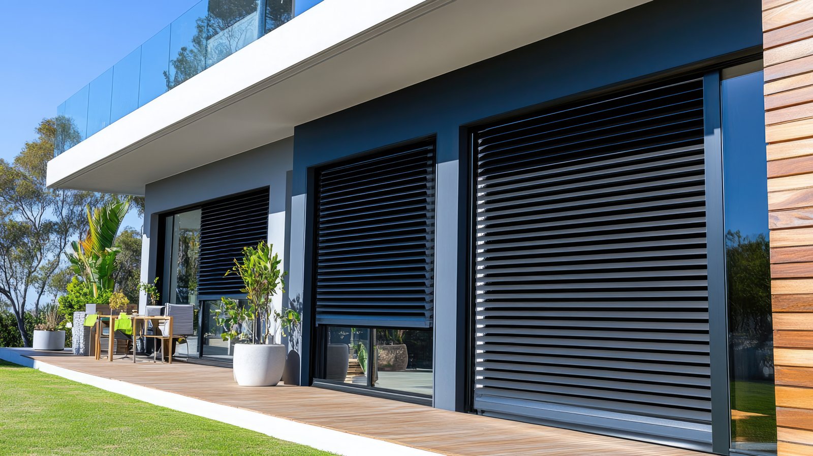 Moderne woning met zwarte rolluiken op maat